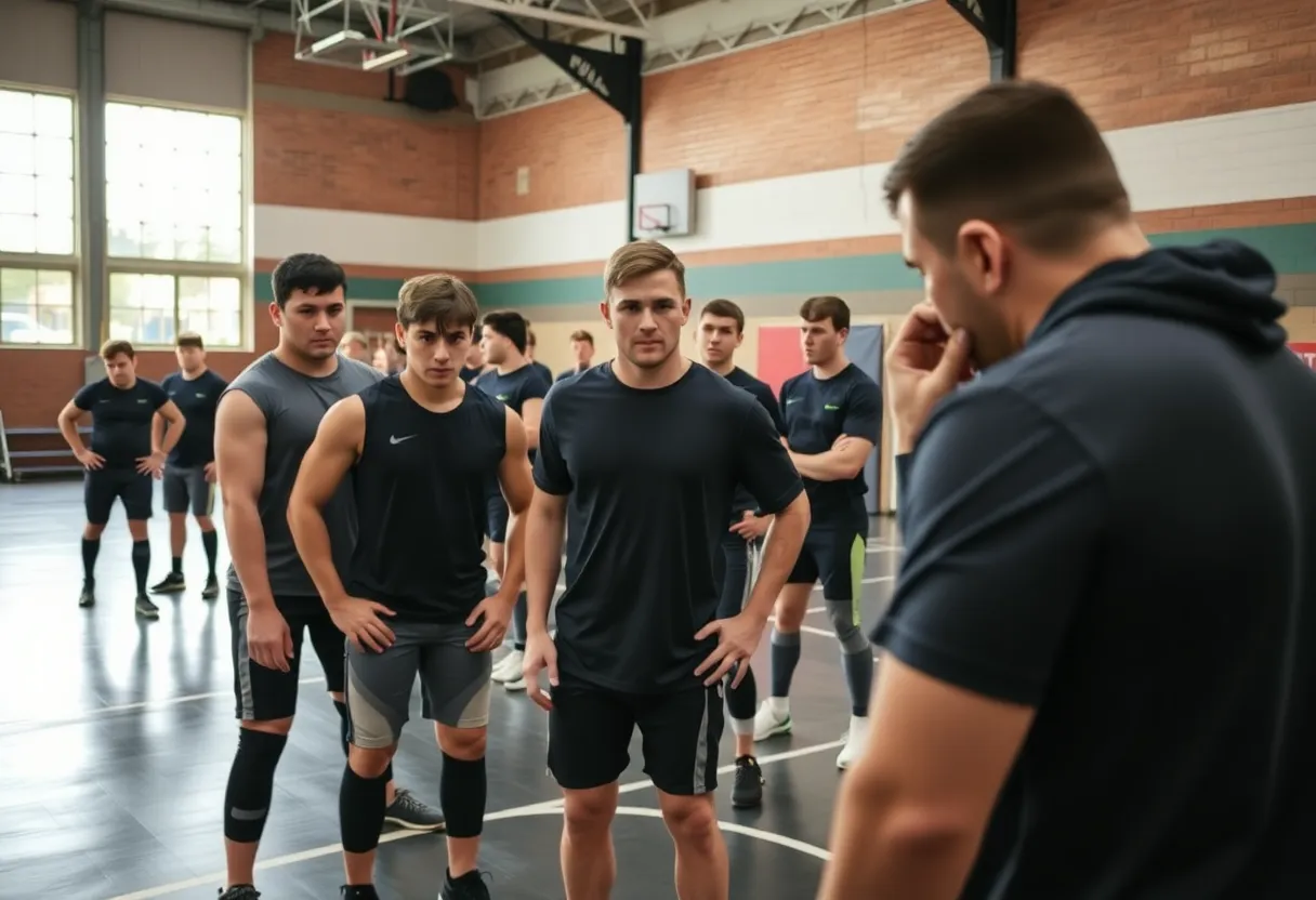 Wrestling team training in a supportive gym environment
