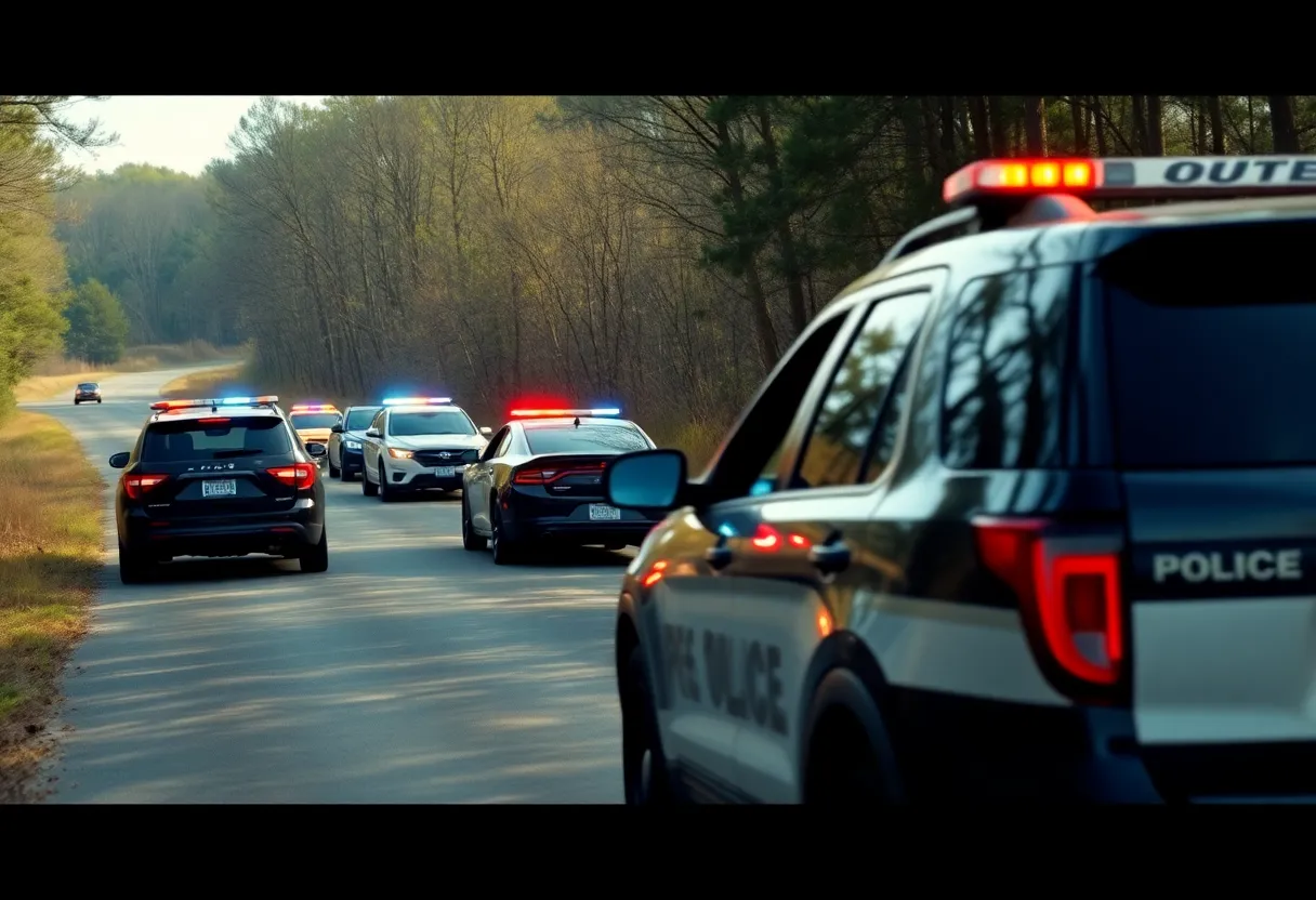 Law enforcement vehicles during a chase in Newberry County