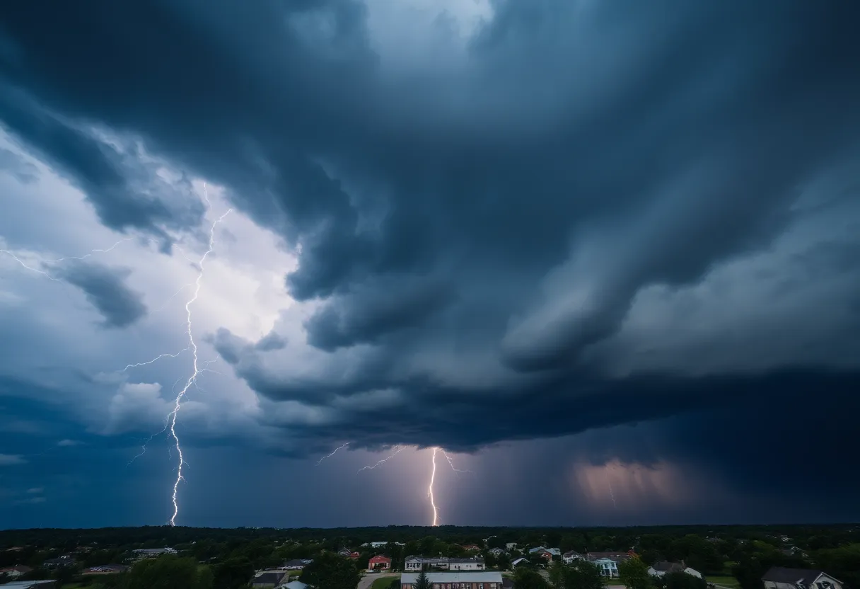 Dark storm clouds with lightning over Newberry, SC.