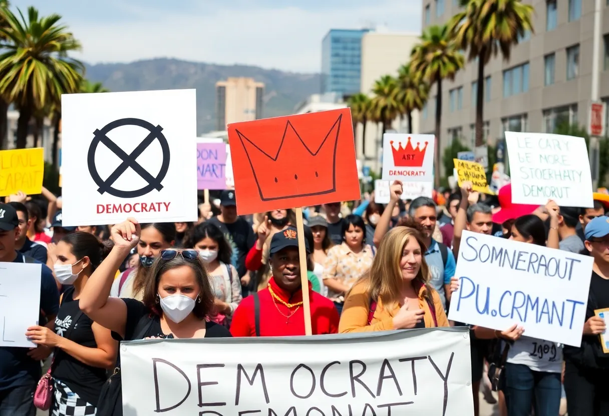 Crowd of protesters at No Kings Day rally in Southern California