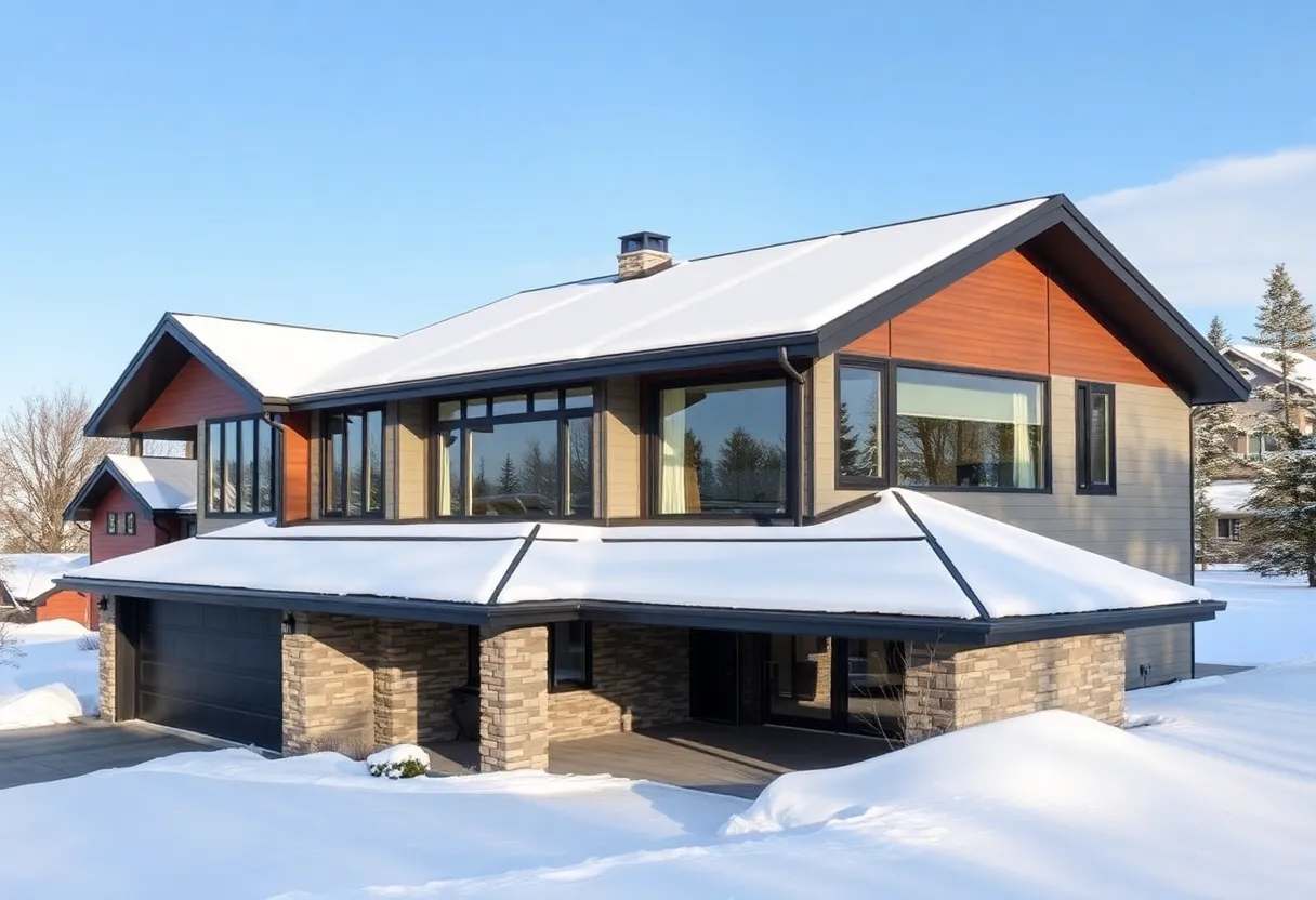 Roof design showcasing gabled and hip roofs in a snowy environment