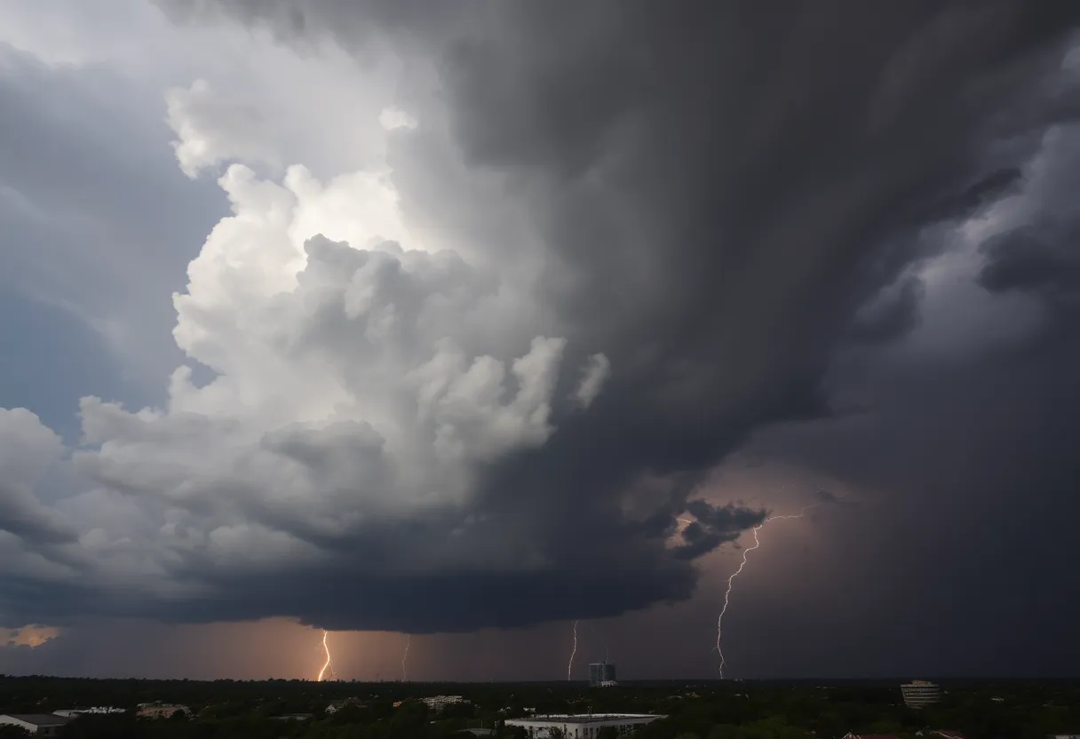Dark storm clouds with lightning over Columbia, South Carolina