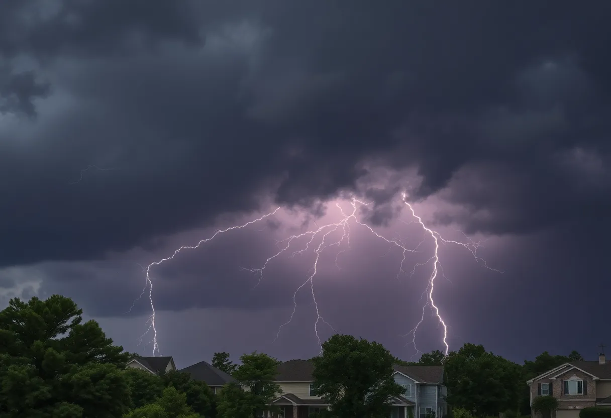Severe thunderstorm clouds with lightning over Newberry County
