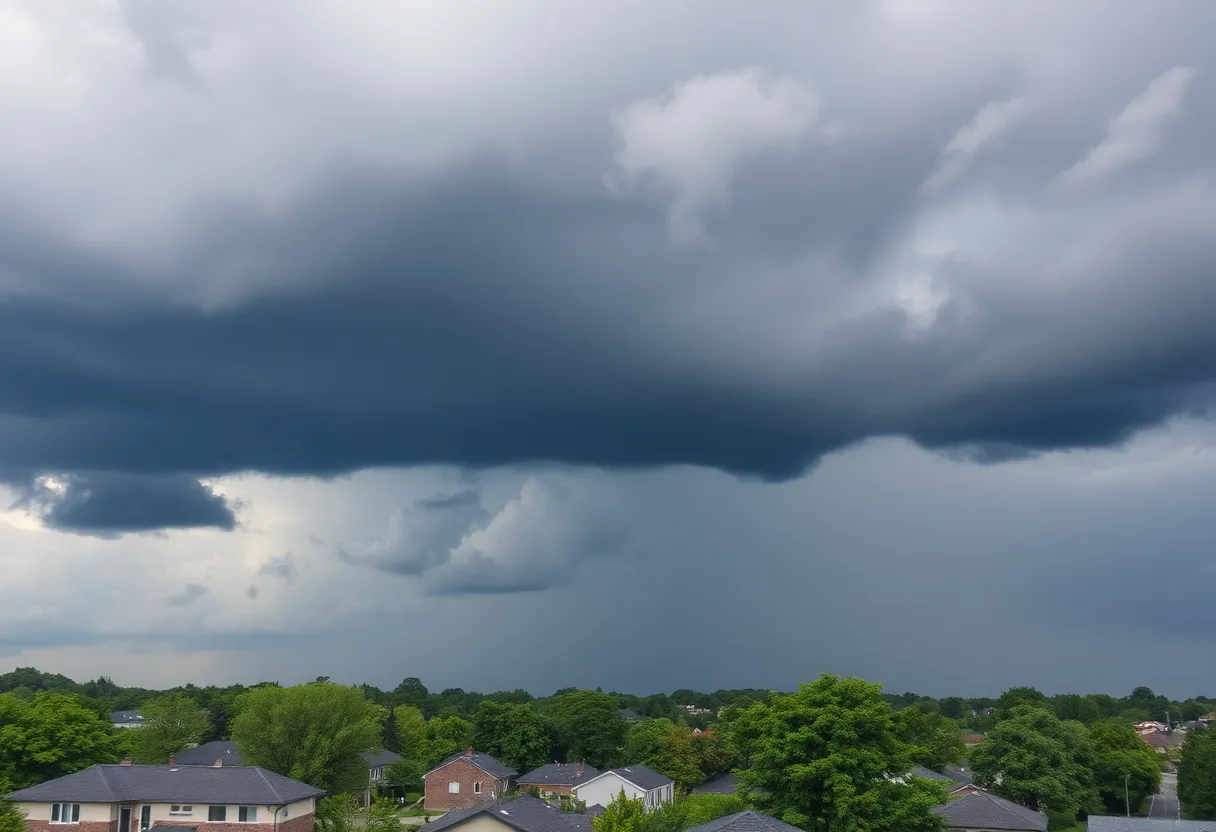 Dark clouds signaling a severe thunderstorm approaching Newberry, SC.