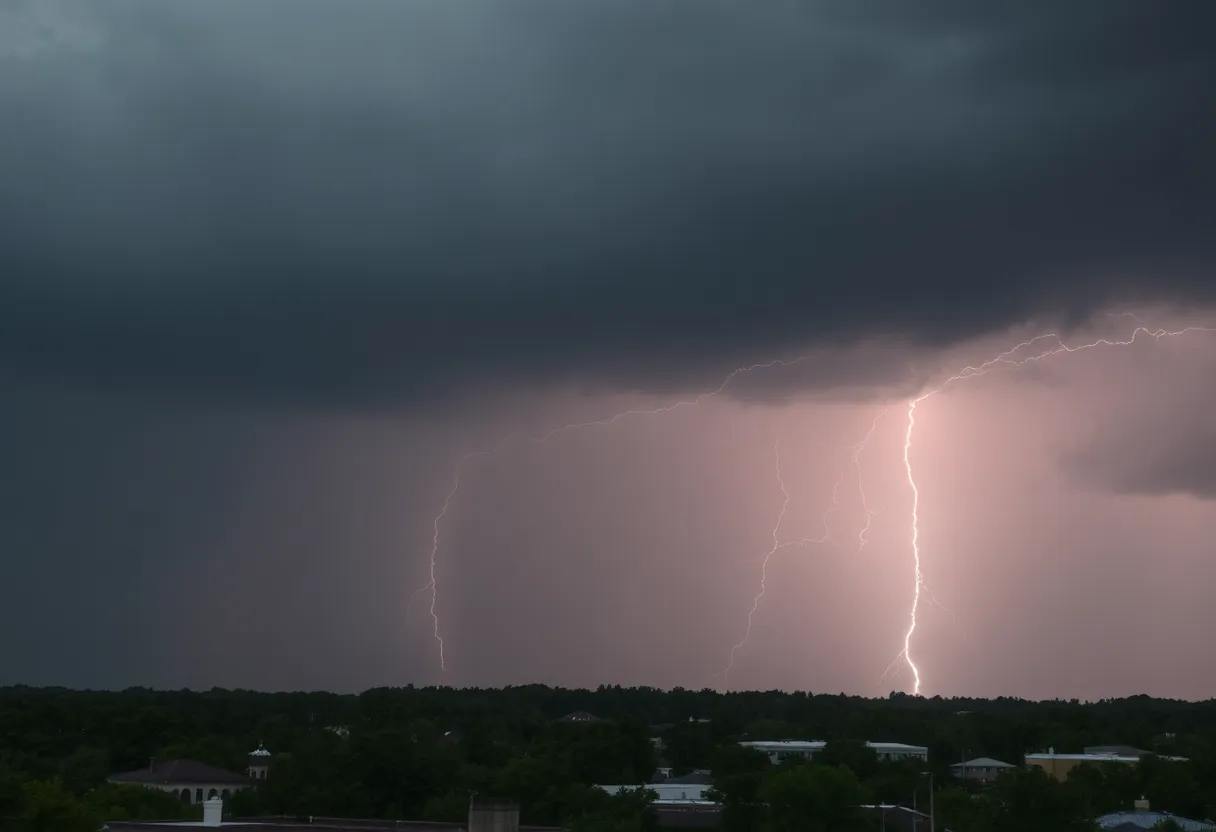 Thunderstorm clouds with lightning in Columbia SC