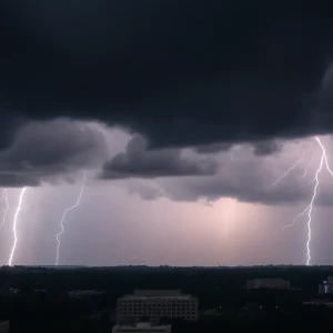 Severe thunderstorms over Columbia, South Carolina