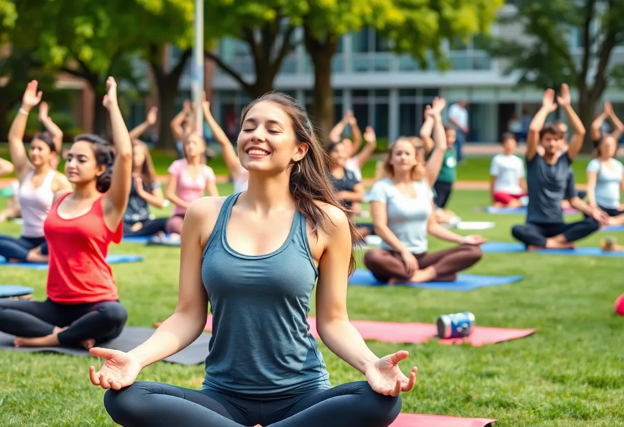 Students participating in health and wellness activities on campus