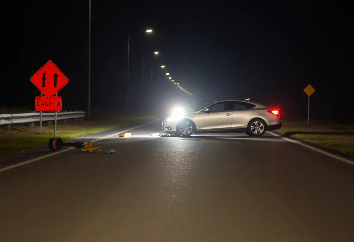 Scene of a car accident on a rural road