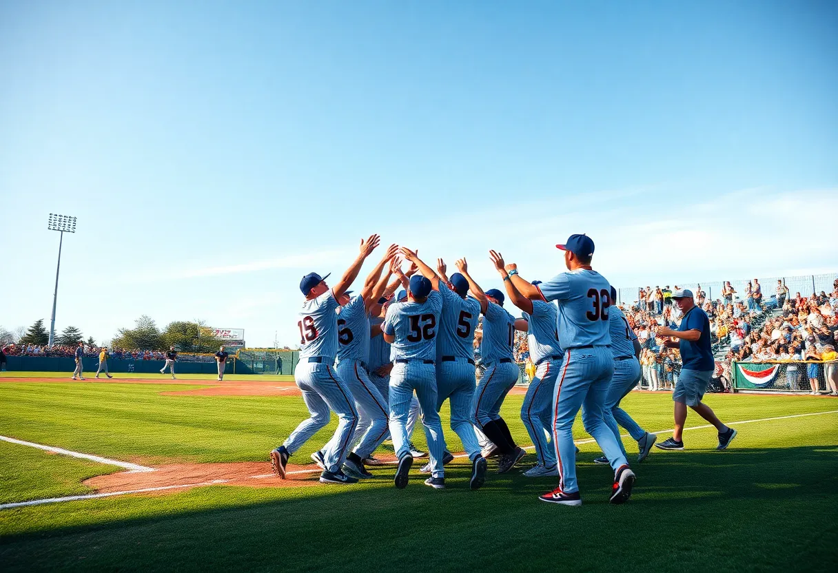 Chapin-Newberry baseball team celebrating a victory on the field.