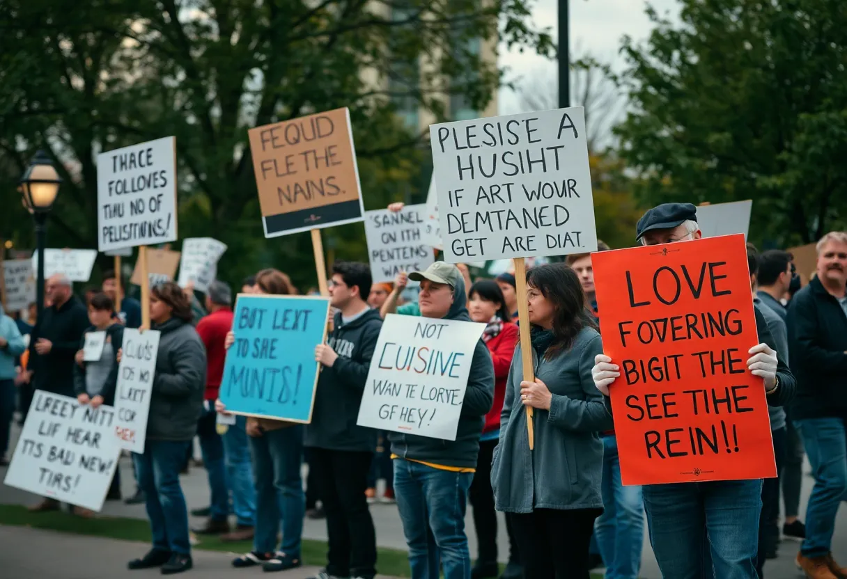 Demonstrators holding religious signs in Chapin