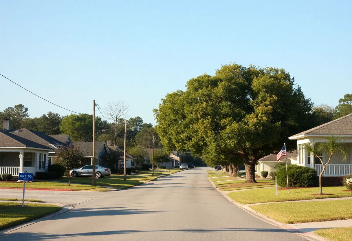 Quiet street in Joanna, South Carolina reflecting community tension