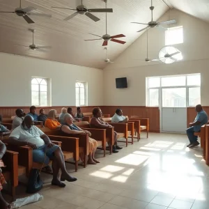 People seeking relief from heat inside a cooling station at O'Neal Street United Methodist Church