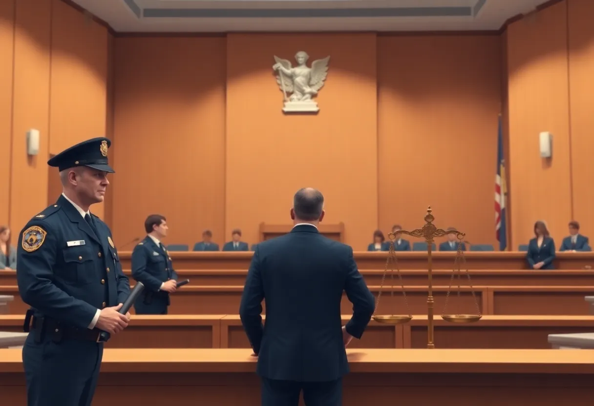 Courtroom scene illustrating legal proceedings