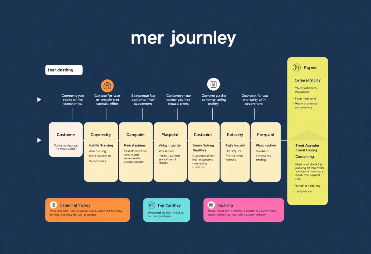 Illustration of a customer journey map with stages and touchpoints.