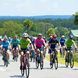 Group of cyclists riding in the Ride to End ALZ event in South Carolina