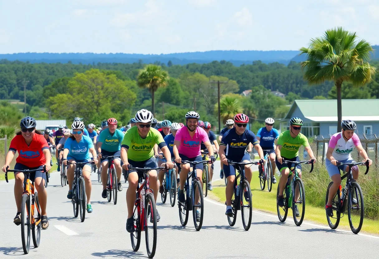 Group of cyclists riding in the Ride to End ALZ event in South Carolina