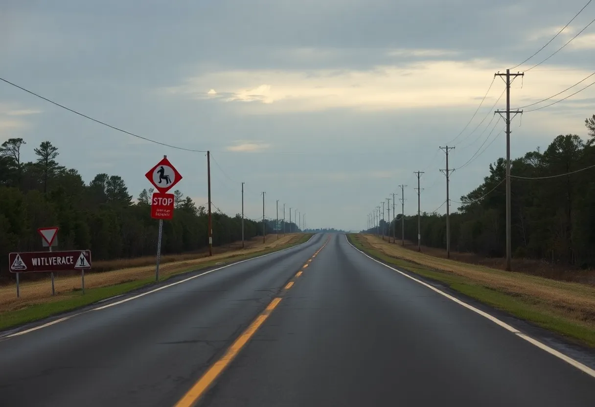 Scene of a rural road in Newberry County, SC after a vehicular accident.