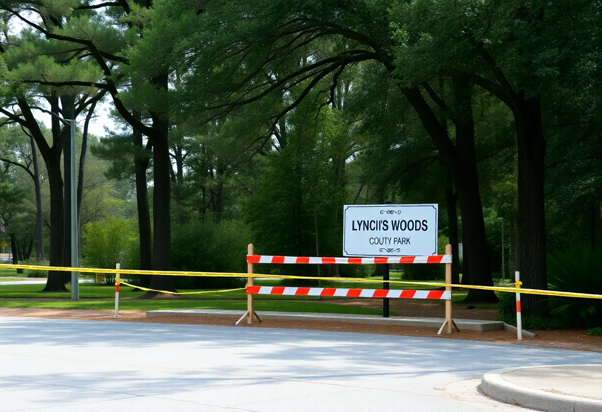 Closed Lynch's Woods County Park in Columbia South Carolina