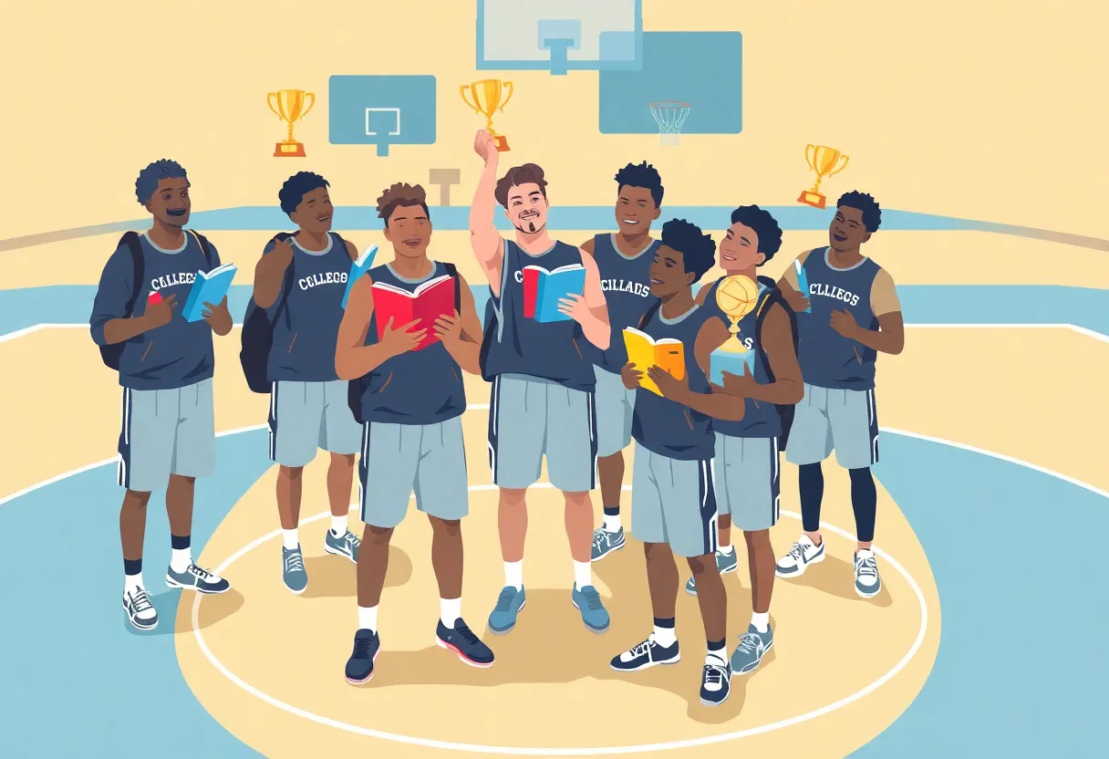 Newberry College basketball team celebrating academic achievements.