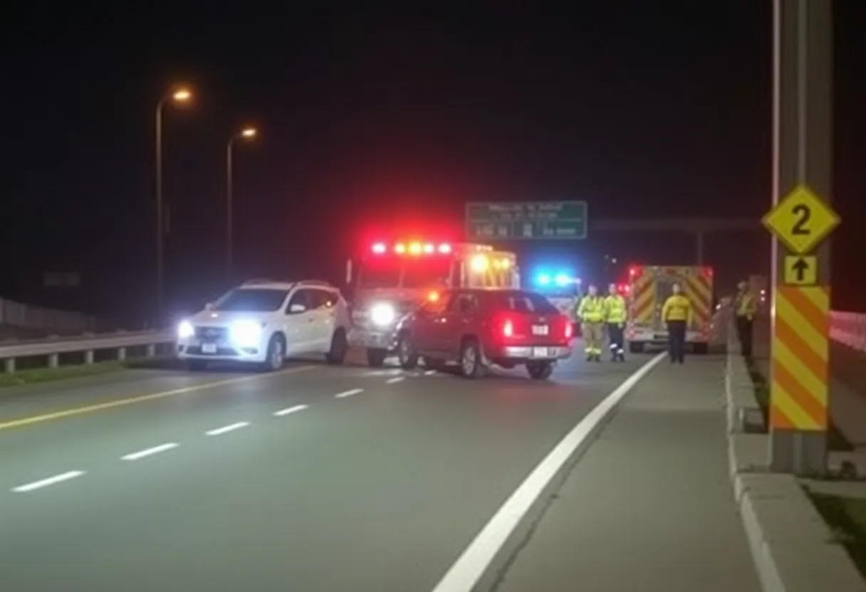 Emergency responders at a three-vehicle accident site on I-26 East in Newberry County