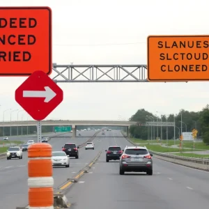 Construction zone on a Newberry County highway with bridge repair signs