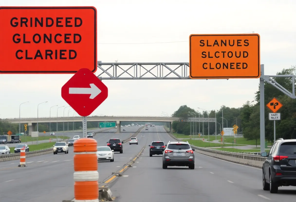 Construction zone on a Newberry County highway with bridge repair signs