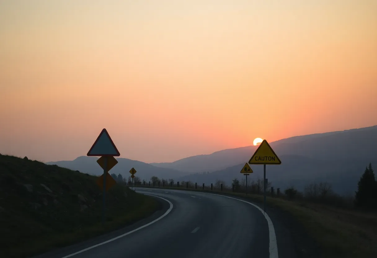 Rural road in Newberry County with road safety signs