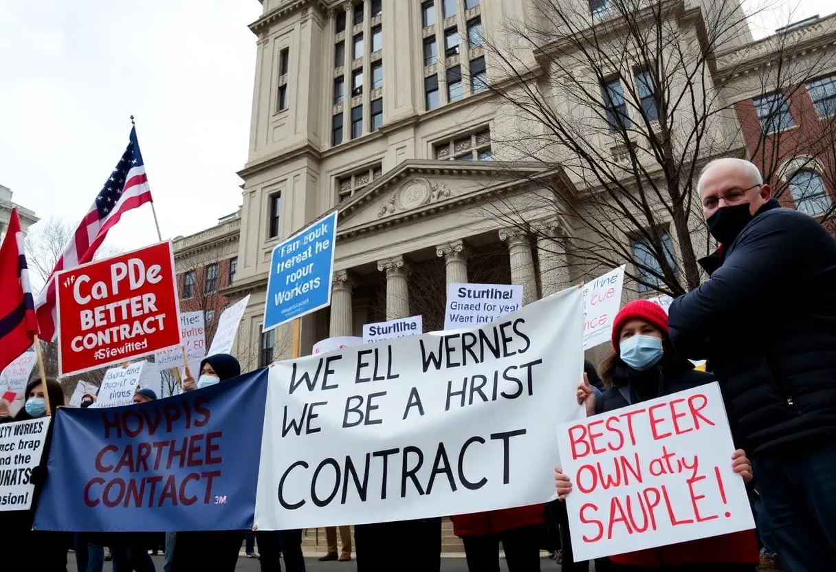 Protesters demonstrating for better contracts in Philadelphia