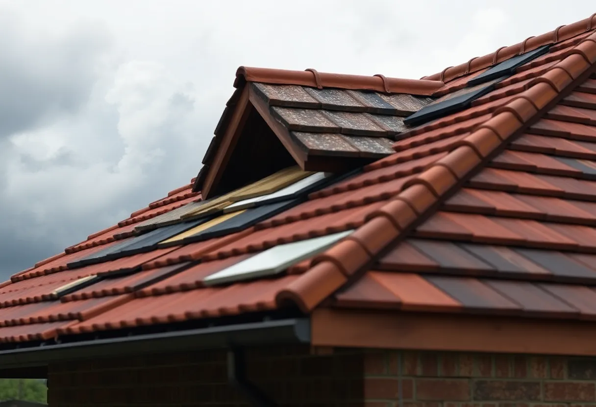 A reinforced roof showcasing various materials designed for severe weather protection.