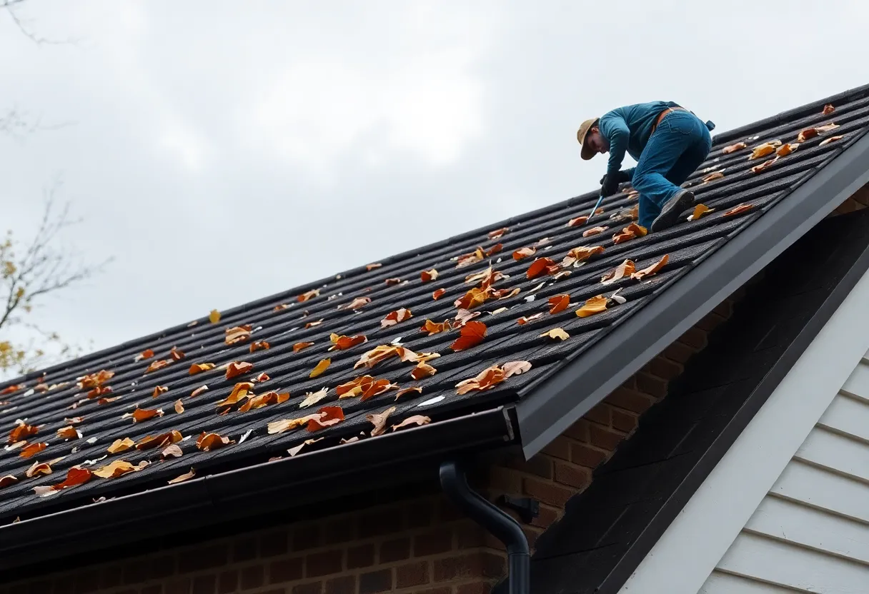 Visual inspection of a residential roof for fall weather preparation.