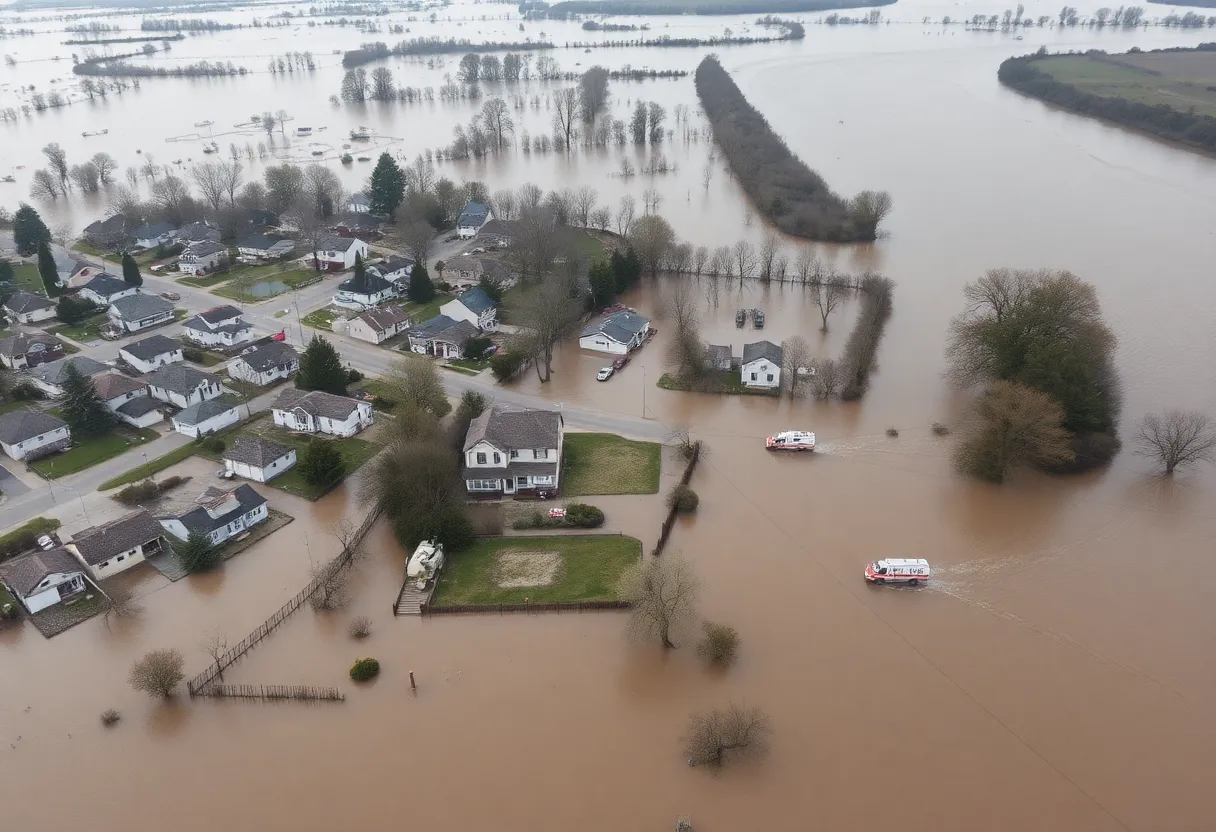 Flooded area in Ruidoso with submerged homes
