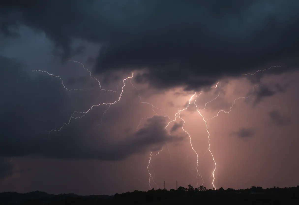 Dramatic stormy sky with lightning over Aiken County