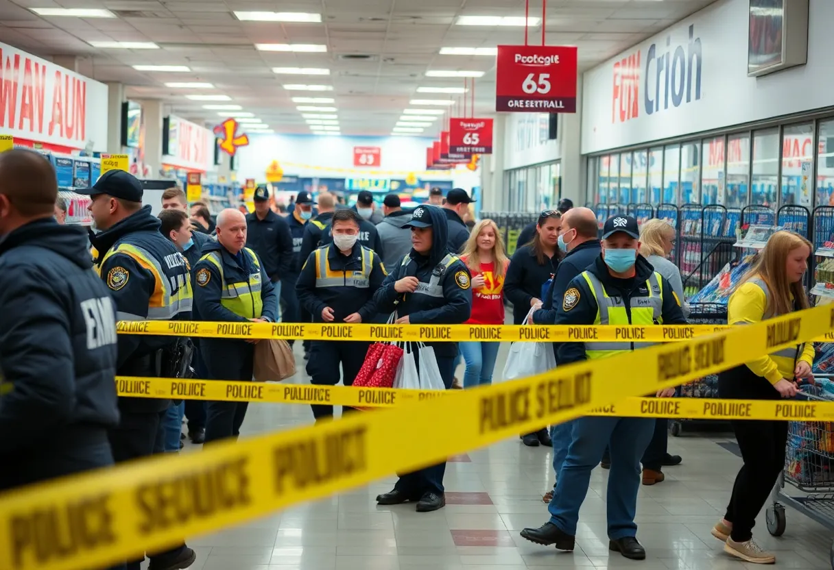 Police and emergency responders at a Walmart after a stabbing incident