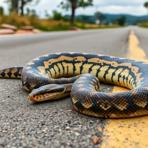 Large python captured on roadside