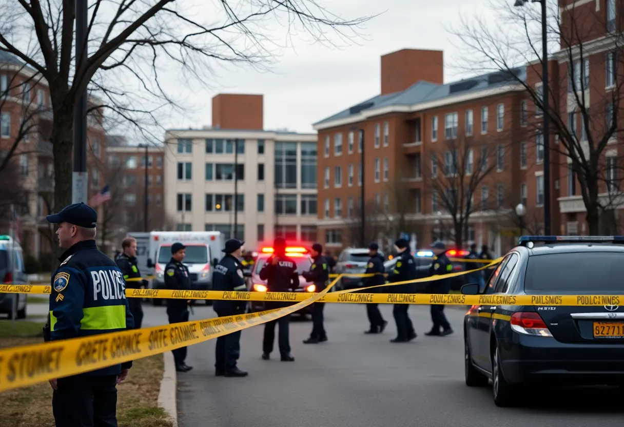 Crime scene near the CDC with police and emergency responders.