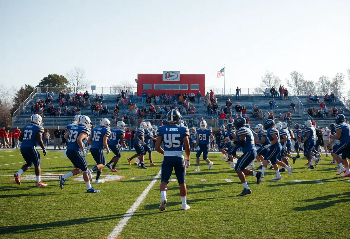 Columbia area high school football players practicing on the field