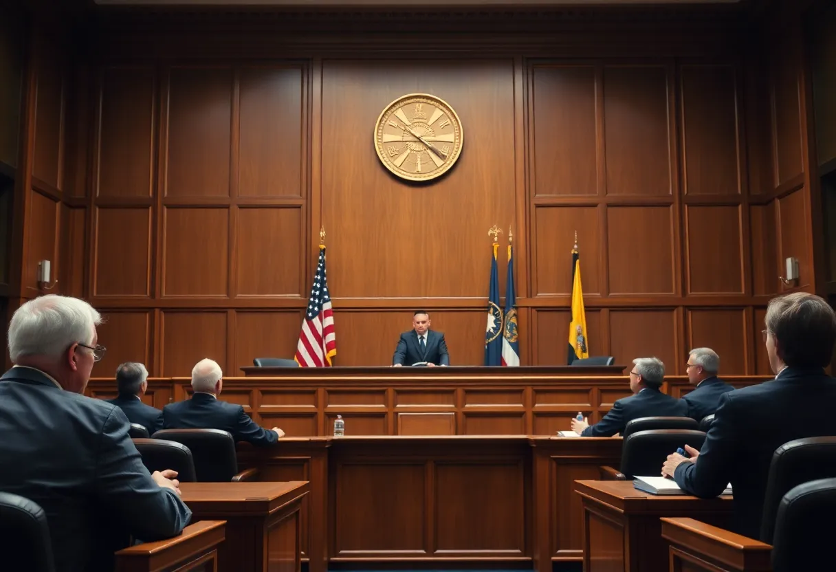 Courtroom with gavel and scales of justice