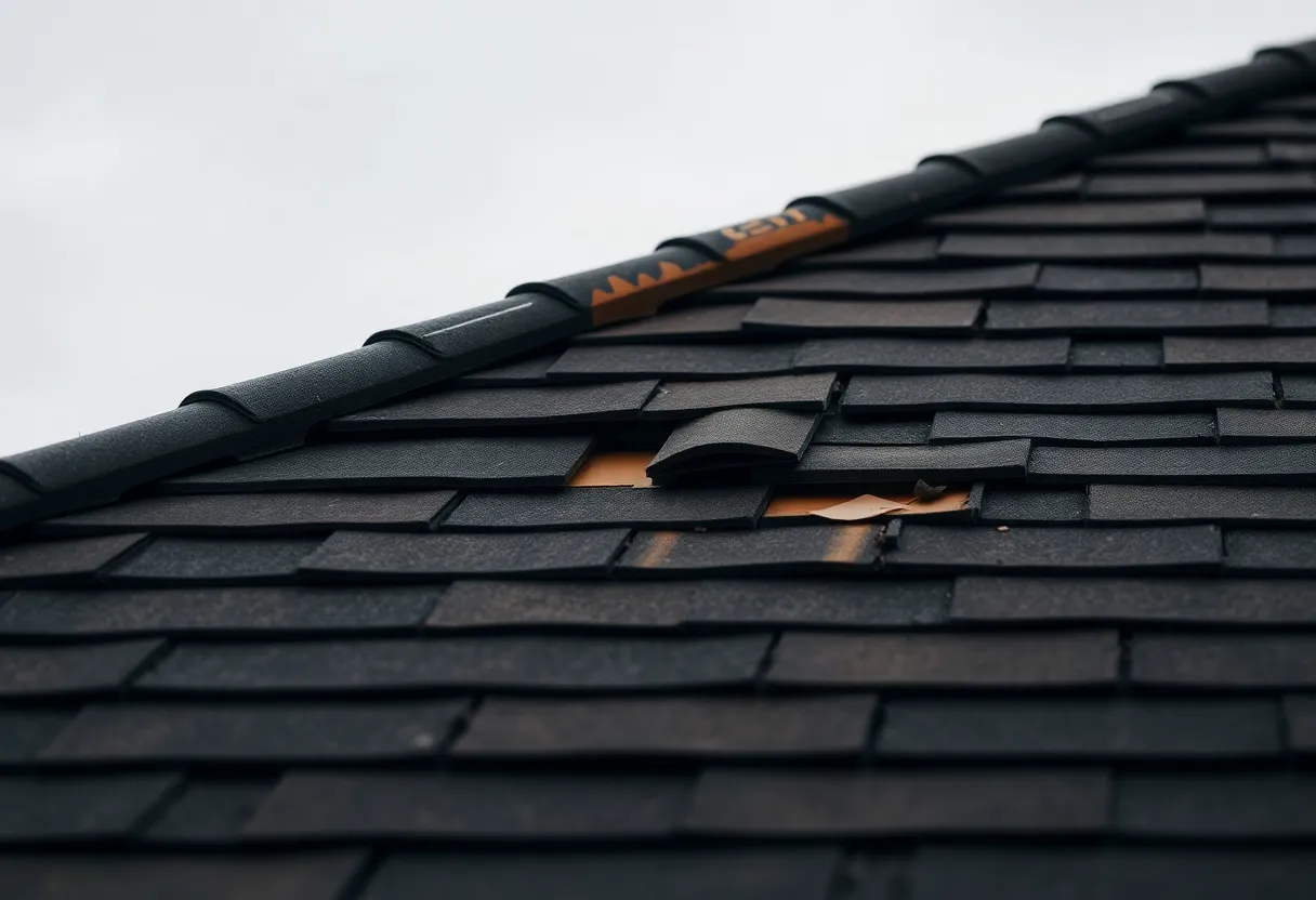 Close-up view of a roof with signs of hidden issues and damage.