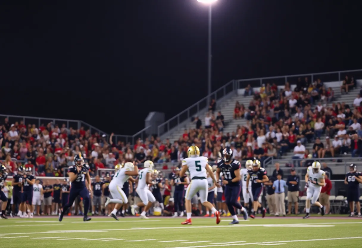 High school football players competing during a game