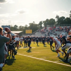 High school football game in South Carolina with teams competing.