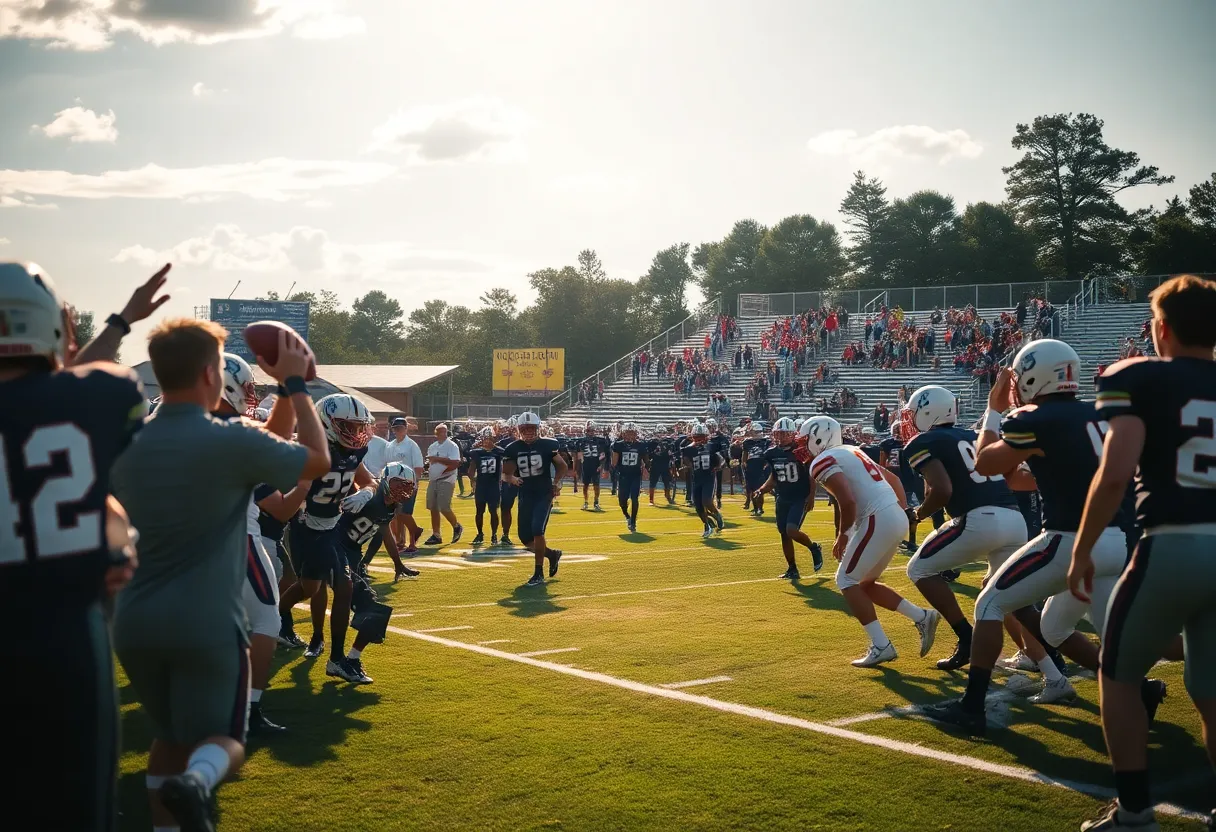 High school football game in South Carolina with teams competing.