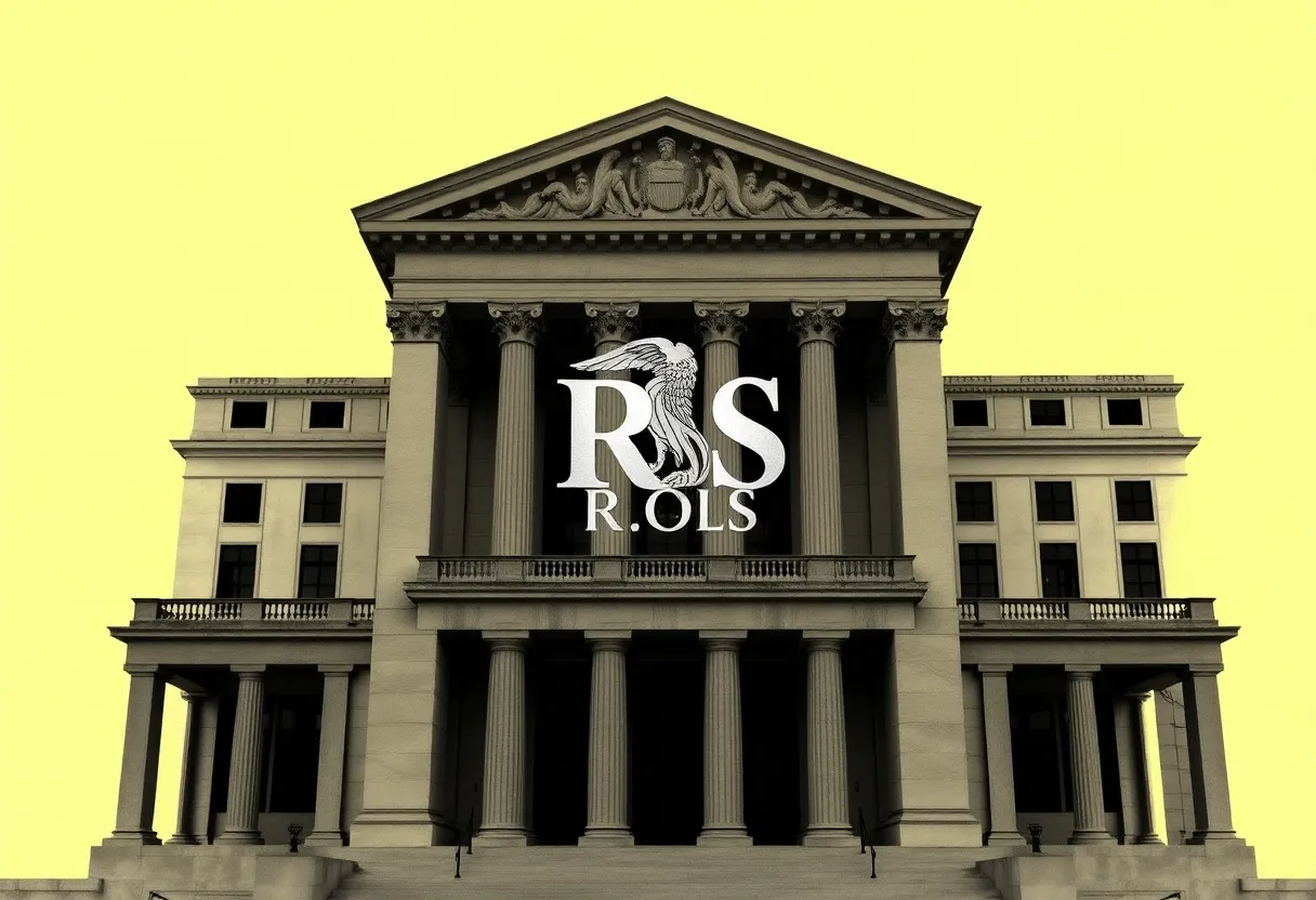 Abstract depiction of the IRS building with economic symbols