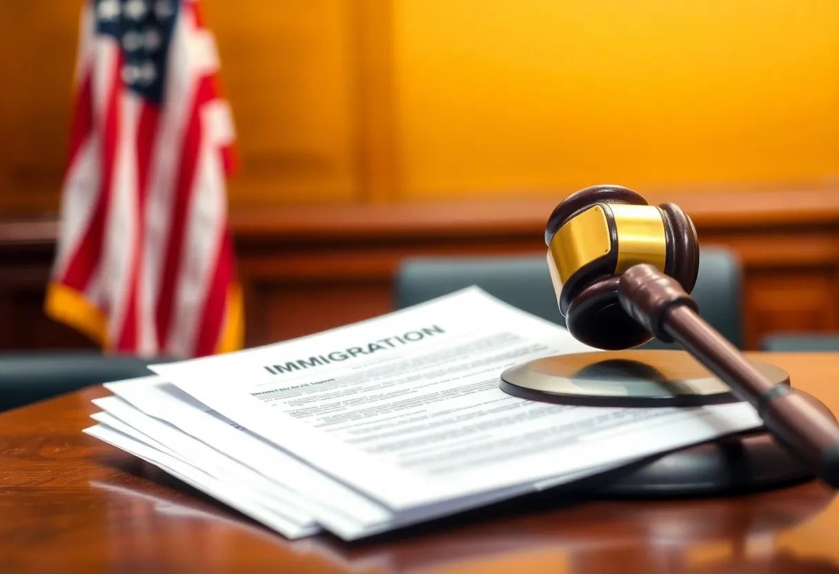 A judge's gavel with immigration documents representing recent immigration policy changes.