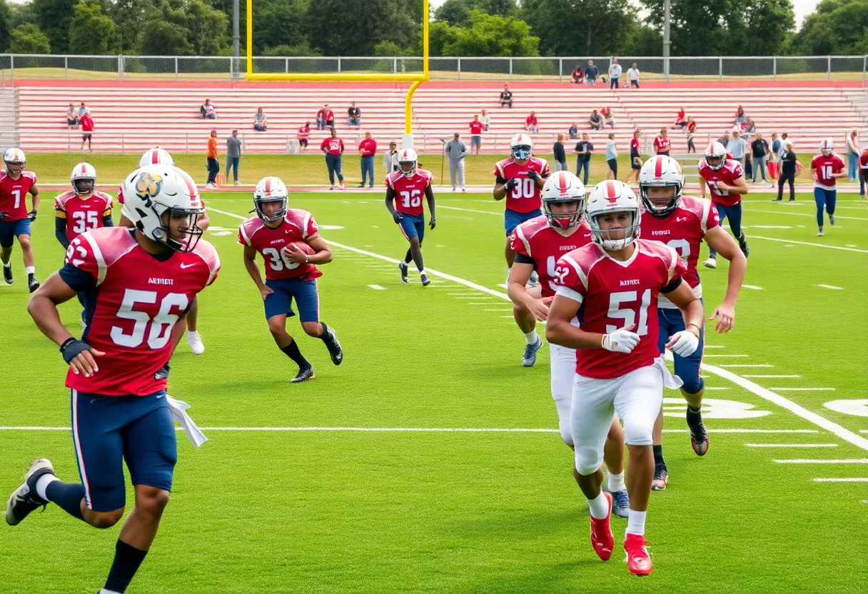 Newberry College football players practicing on the field