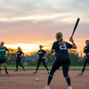 Players practicing on the Newberry College softball field