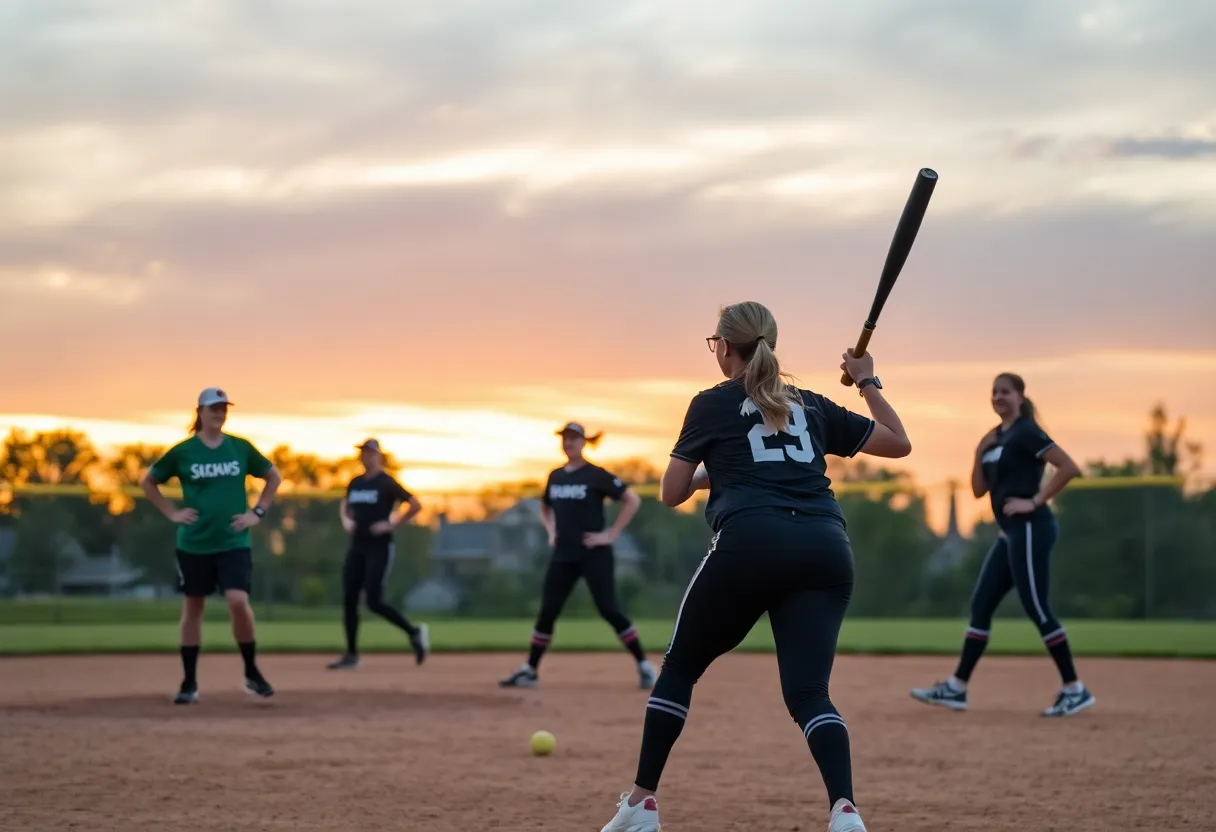 Players practicing on the Newberry College softball field