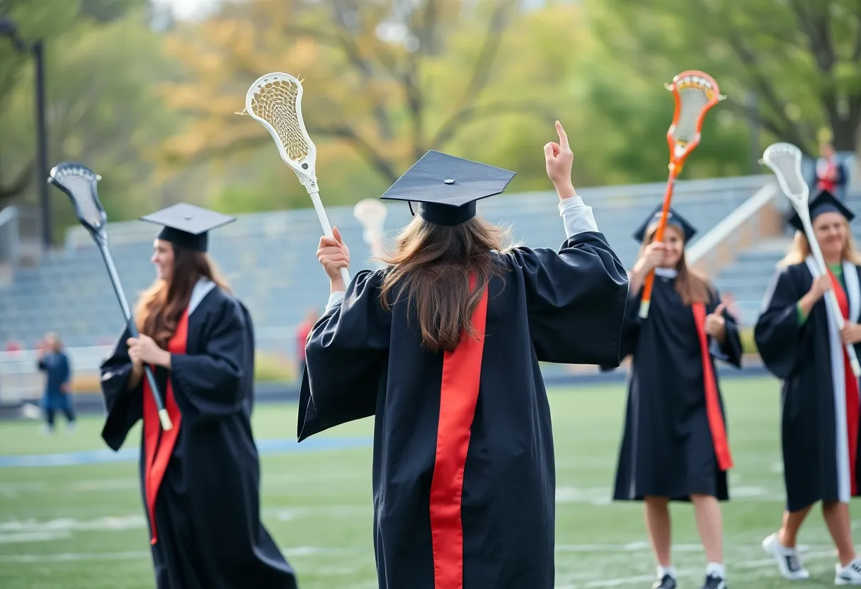 Women's lacrosse team celebrating their academic achievements at Newberry College