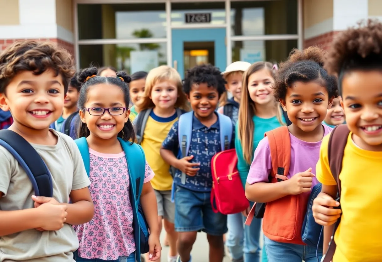 Students interacting on the first day of school in Newberry County