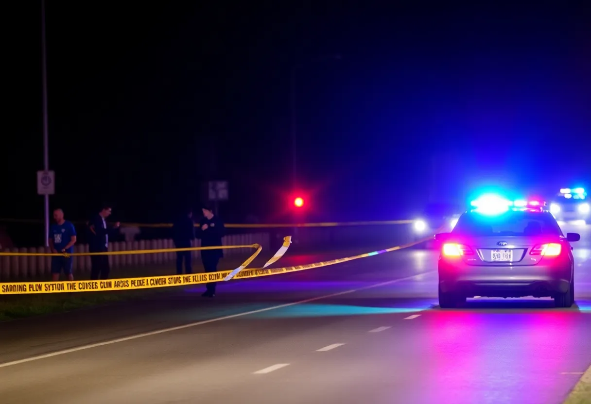 Police lights at a highway shooting scene