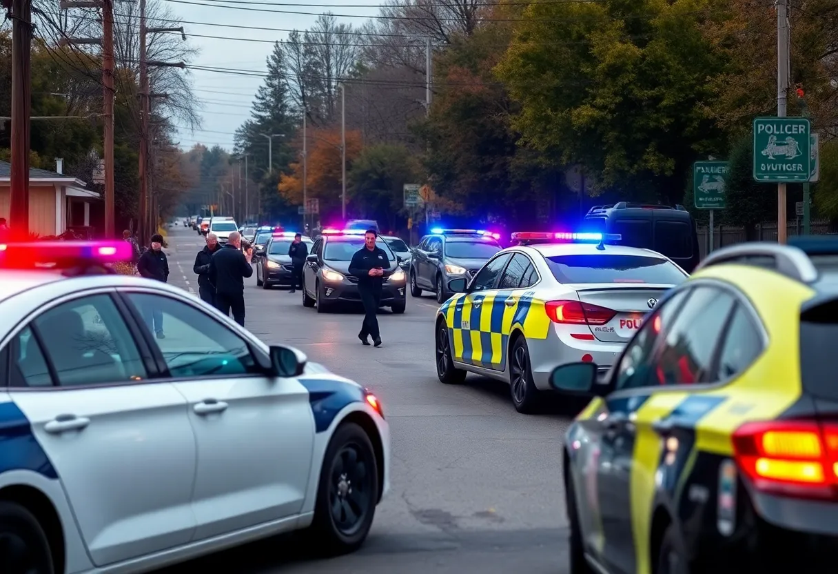 Police vehicles at a shooting scene in Newberry County